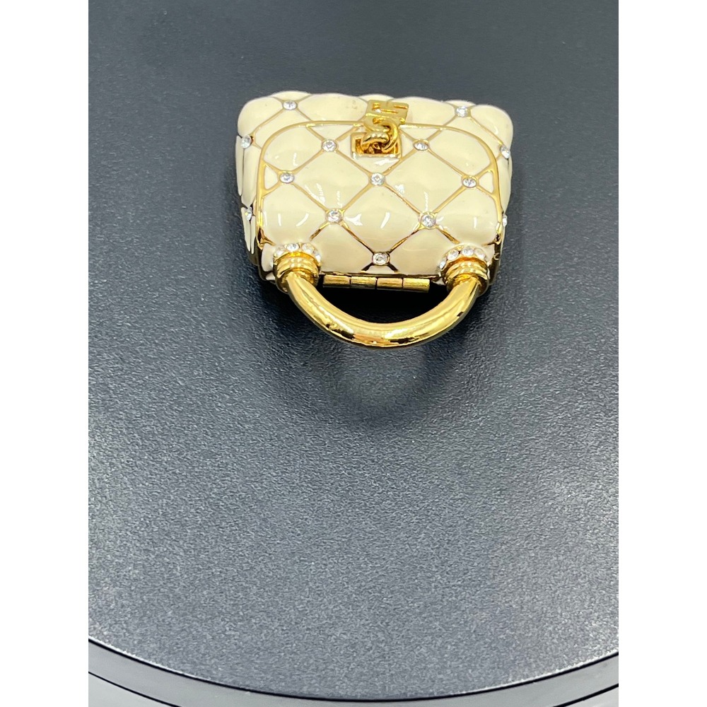 St. John Vintage Handbag Cream Enamel Crystal Rhinestones
Gold Bag Opens Brooch - Picture 12 of 12